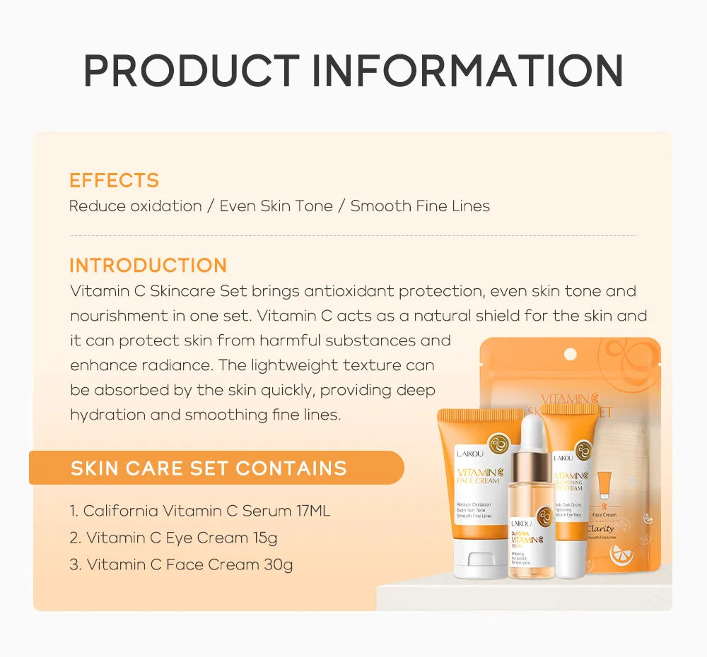 LAIKOU Skincare Set – Face Cream, Serum & Eye Cream for Deep Hydration & Anti-Aging