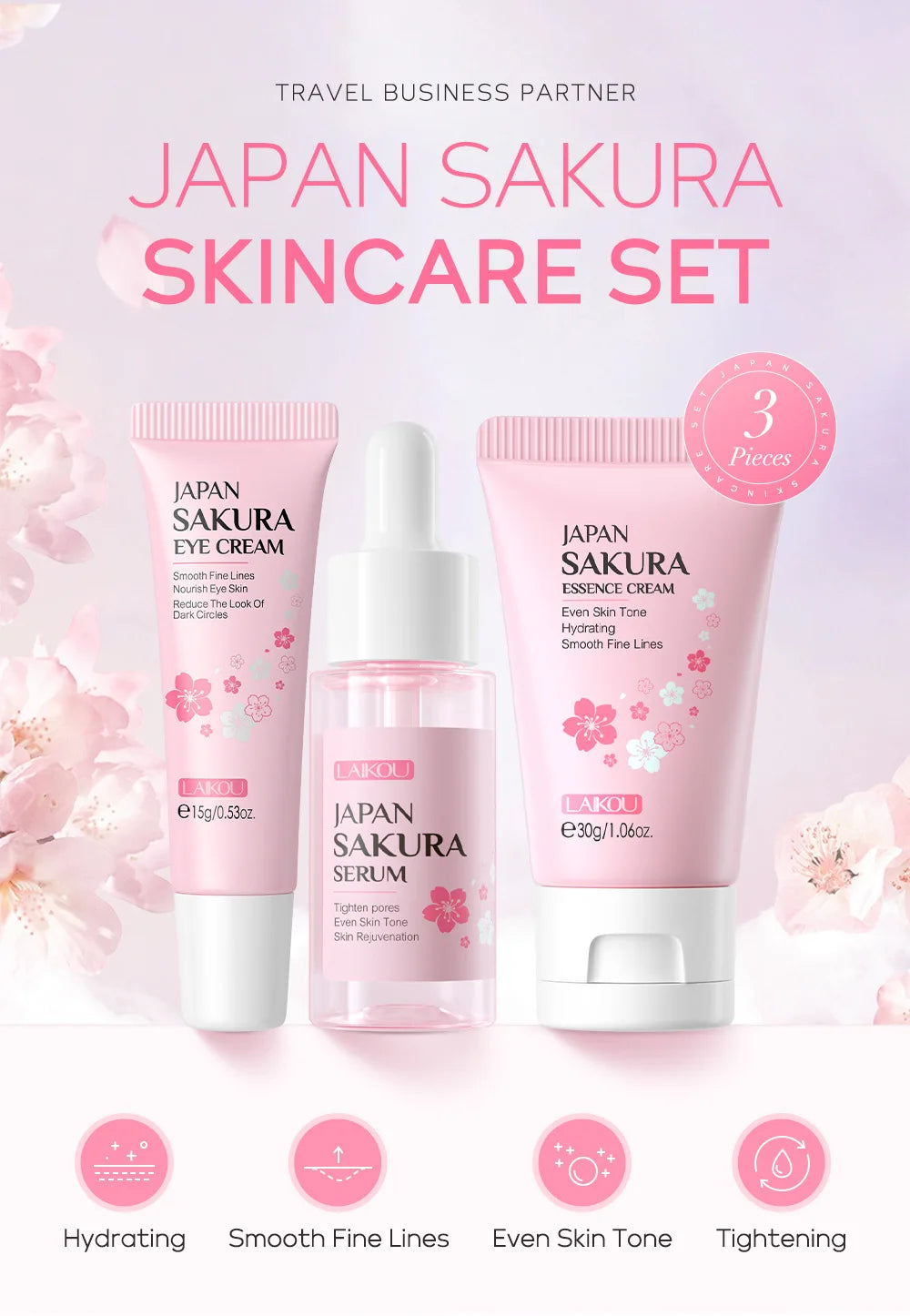LAIKOU Skincare Set – Face Cream, Serum & Eye Cream for Deep Hydration & Anti-Aging