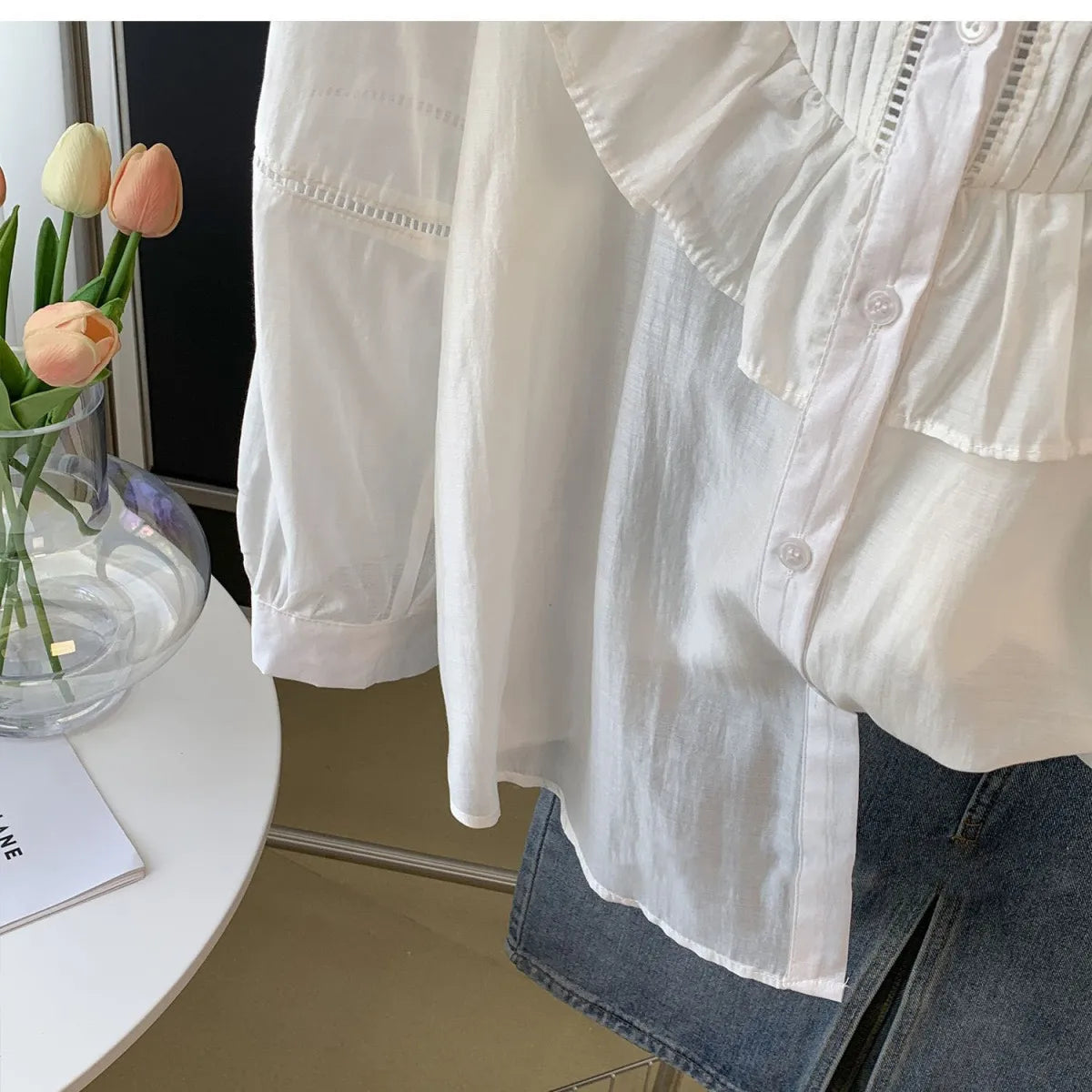 Blouse for Women Pleated Ruffled White Shirts 2025 Blusas Mujer De Moda O-neck Long Sleeve Sweet Tops Summer Thin Blouses