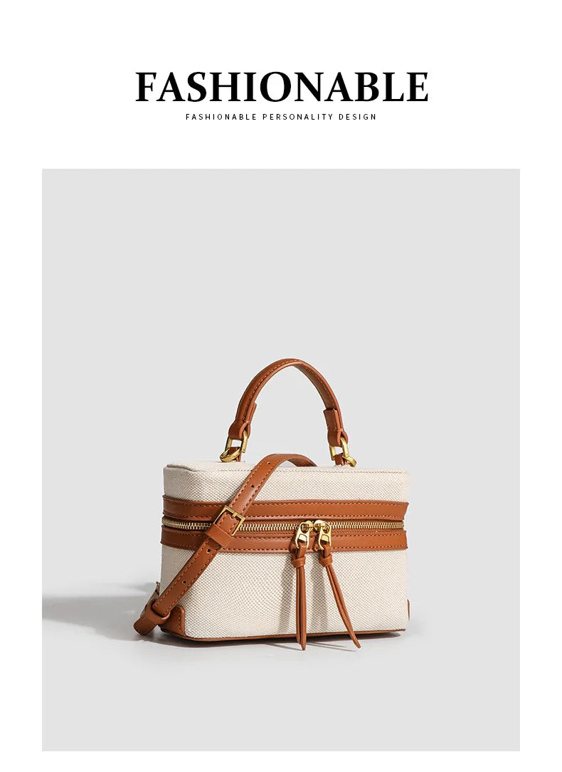 Fashion Box Canvas HandBag – Small Designer Shoulder Purse for Women, Spring & Summer Casual Style